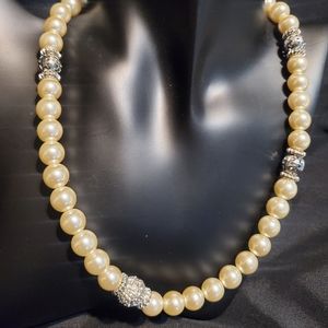 Faux pearl and silver necklace